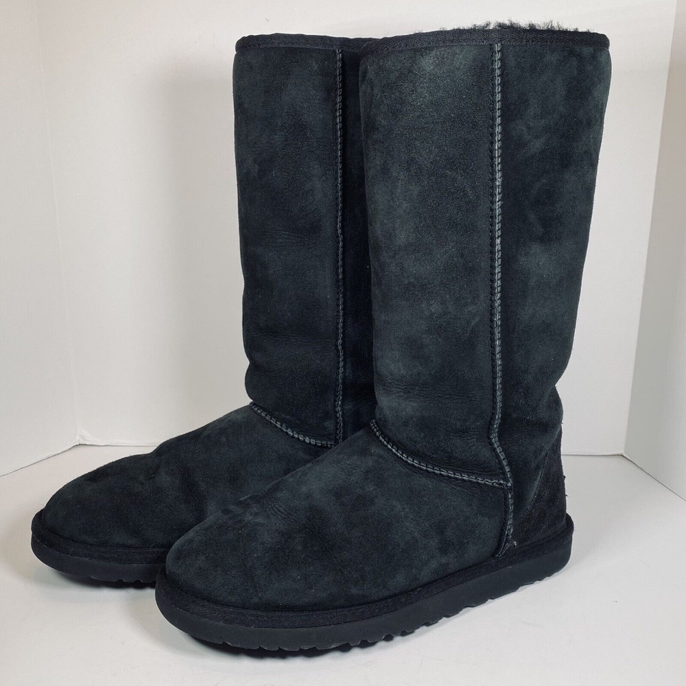 UGG Australia Boots Womens 9 Classic Tall Shearling Winter SN5815 Black Suede
